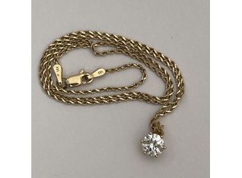 Ladies 14k Yellow Gold Solitaire Diamond Necklace