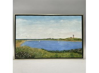 Jo Lovejoy (American). 'New England Lighthouse,' Oil On Canvas, 1982