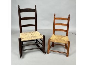 New England Rocking Chair And A Side Chair, Possibly Sargent, NIneteenth Century