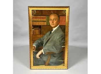 'Portrait Of A Gentleman In His Library.' Oil On Canvas Laid Down On Board, Twentieth Century