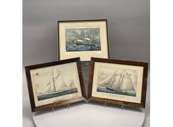 Three American Hand-Colored Lithographs, Currier & Ives, New York, Second Half Nineteenth Century