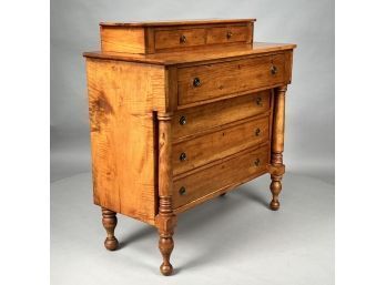 New England Late Sheraton Tiger Maple And Pine Chest Of Drawers