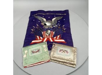 Two American Patriotic Silk Sachets, And A Japanese Silkwork Picture With Photograph, Early 20th Century