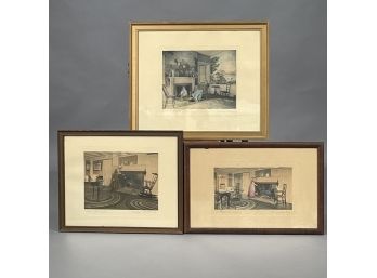 Wallace Nutting (American 1861-41). Three Hand-Tinted Platinotype Pictures, 1900-41