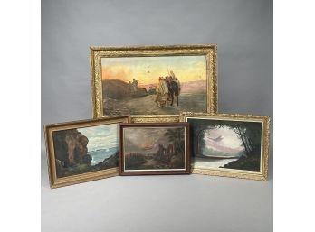Four Oil Paintings On Canvas, Late Nineteenth-Twentieth Century