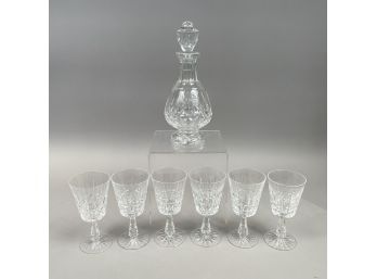 Waterford Cut-Glass 'Lismore' Brandy Decanter And Stopper, & Set Of Six 'Rosslare'Water Goblets, 20th Century