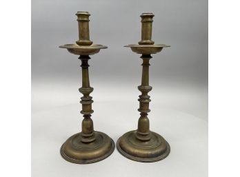 Pair Of Northern European Brass Tall Candlesticks