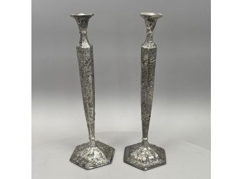 Pair Of American Silverplate Tall Candlesticks, Barbour Silverplate Co./ International Silver Co., After 1898