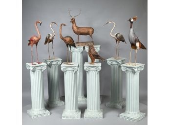 Eight Classical Ionic Molded Columns, Six Birds And An Elk