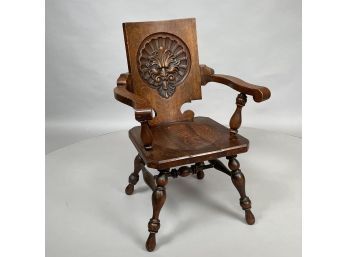 American Carved Oak 'North Wind' Armchair, Early Twentieth Century