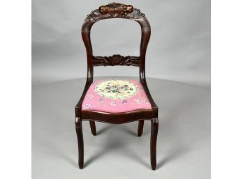 Rococo Revival Walnut Needlepoint-Upholstered Side Chair