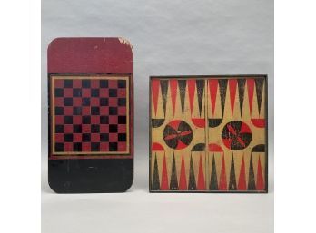 Two Folk Art Painted Wood Game Boards