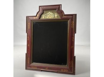 Orientalist Painted, Gilt And Eglomise Wood Mirror In Dark Red Paint