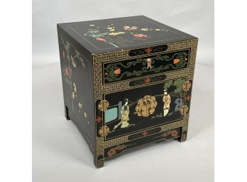 Chinese Black Lacquer Gilt-Metal And Hardstone-Mounted Cabinet