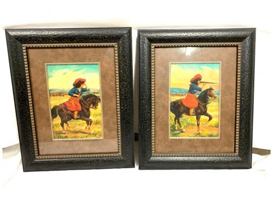 Lot Of (2) Very Nicely Framed Cowgirl On A Horse Prints