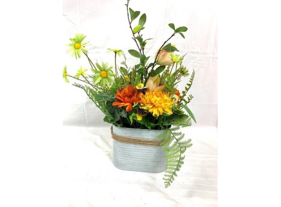 Floral Arrangement With Tin Pot