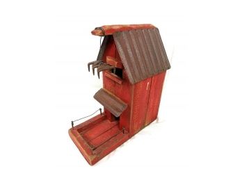 Large Wood And Tin, Painted Bird House With Hay Crane