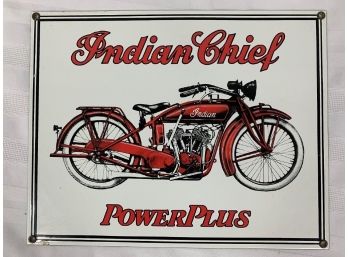 Ande Rooney INDIAN CHIEF POWER PLUS Porcelain Motorcycle Metal Sign