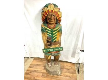 5 Foot Tall, Exquisite Detailed Carving Cigar Indian Native American Wood Statue