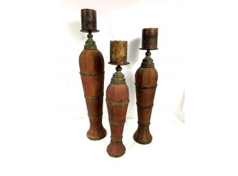 Lot Of (3) Heavy Metal Candle Sticks
