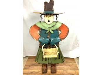 Tall Wood And Tin, Painted Cowgirl Figurine