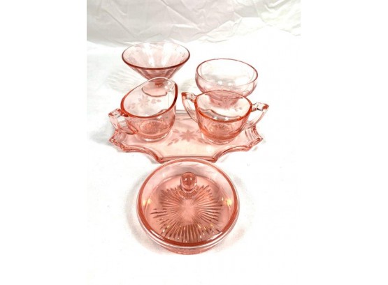 Assortment Of Vintage Pink Depression Glass