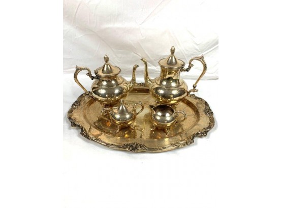 Reed & Barton Silver Plated Copper Tea Set With Tray