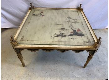 Large Chinese  Wood Square Coffee Table With Glass Top