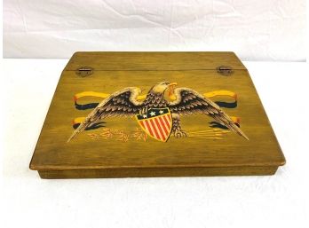 Vintage American Eagle Wood Storage Box Lifts Open From Top
