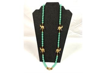 Vintage Jade Pearl Necklace With Camels