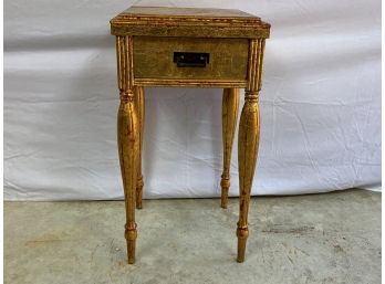 Tall Skinny Gold Color End Table With Front Drawer
