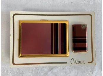 Vintage Crown Cigarette Case And Lighter