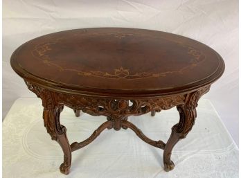 Antique Oval Glass Top Coffee Table Wood Carved Legs