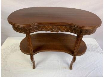 Kidney Shape End Table With Front Drawer And Bottom Shelf