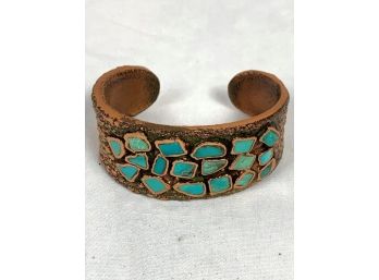 Copper Metal And Turquoise Bracelet