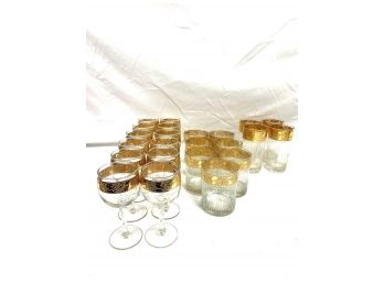 Lot Of Mid Century Modern Culver 22k Gold Band Glassware