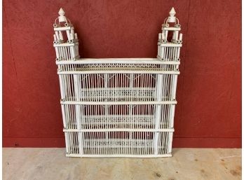 Large Vintage White Wicker And Bamboo Decorator Shelf