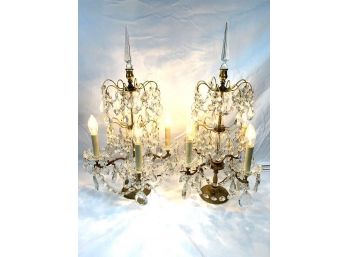 Stunning Pair Of Vintage Kings Crystal Chandelier Candelabra Table Lamps
