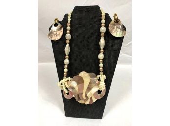 Abalone Necklace And Clip Earings Set