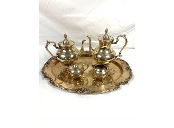 Reed & Barton Silver Plated Copper Tea Set With Tray