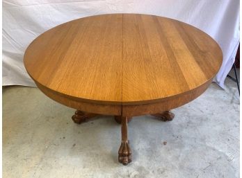 Large Wood Round Center Table With Claw Feet And Extra Leaf