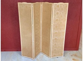 Large Light Wood Fabric Front Folding Screen (4 Panels)