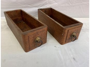 2 - Antique Wood Drawers With Carved Wood On Sides
