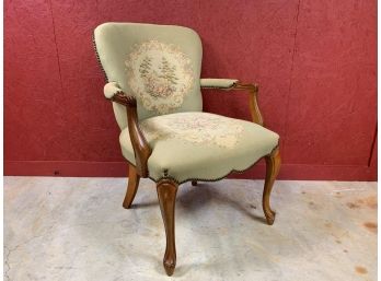Fabric Pattern Side Arm Chair Trimmed With Brass Nail Heads