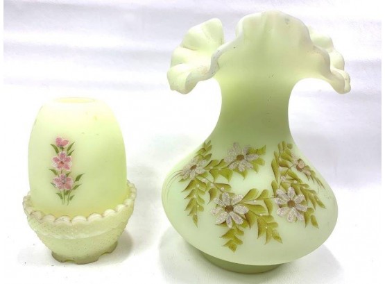 Fenton Ruffled Hand Painted Vase And Fairy Light