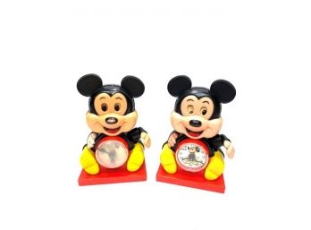 2 - Vintage IIlco Walt Disney Mickey Mouse Wind Up Clocks