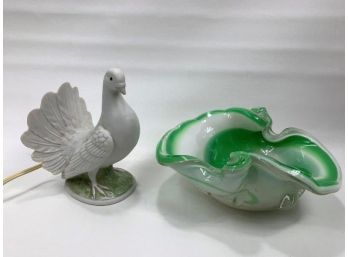 Murano Glass Candy Dish And Porcelain White Dove Night Light