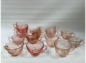 Vintage Pink Depression Glass Assortment Of 16 Coffee Cups
