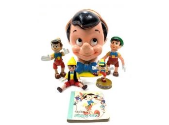 Vintage Plastic Pinocchio Bank And Small Figurines