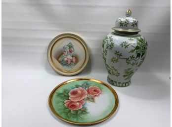 Andrea Tall Vase With Lid, Victorian Plate And Ceramic  Plate